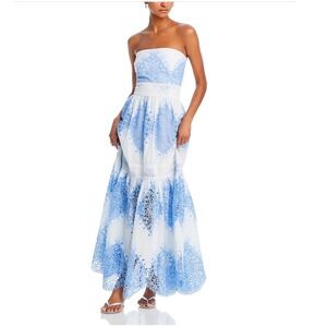 EVARAE Mia Cotton Maxi Dress Vista Blue Cream Crochet Empire Waist Strapless 2